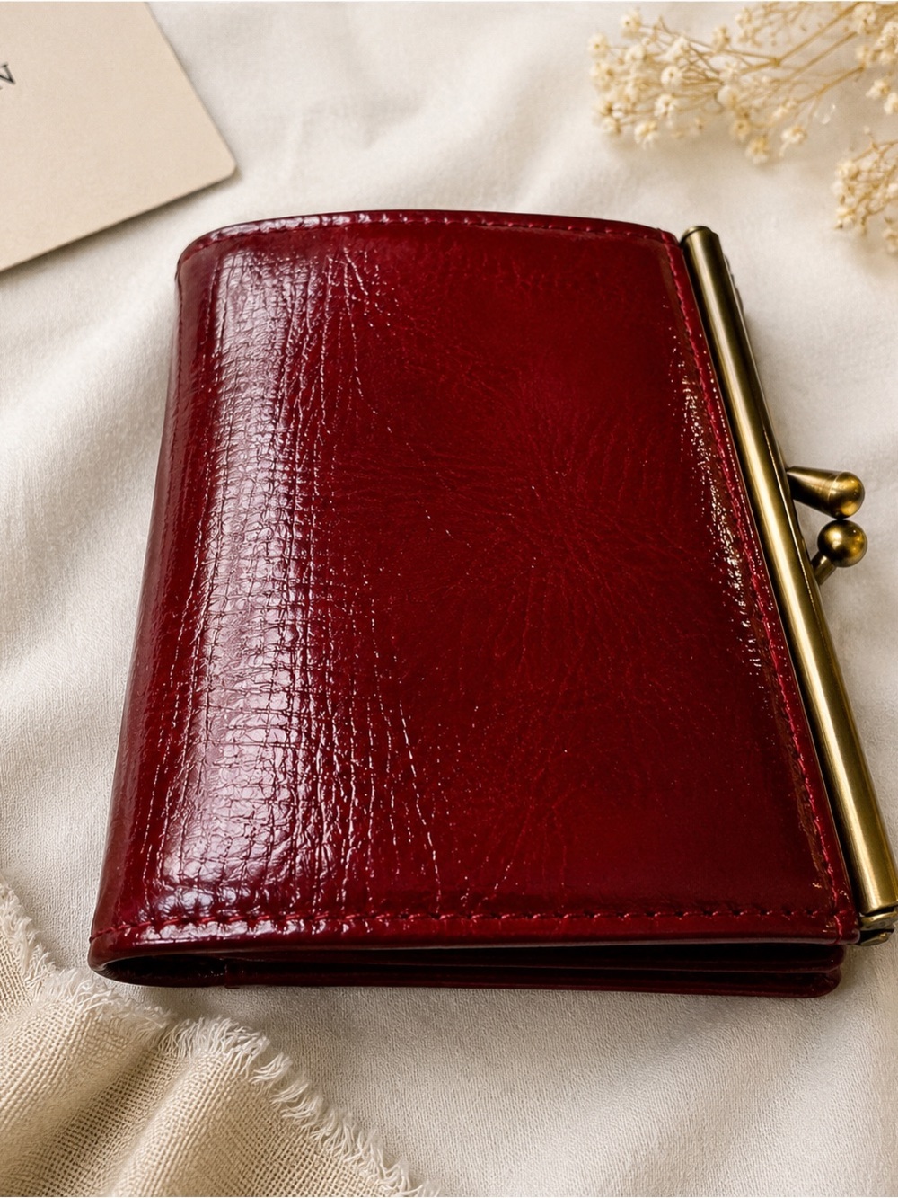 Vintage Genuine Leather Red Wallet Patina Card Holder England